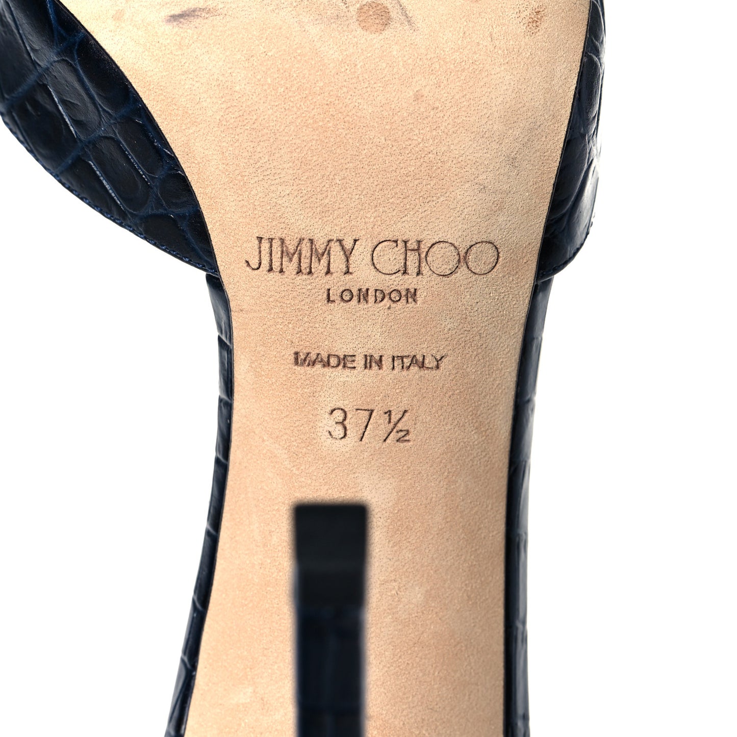 Crocodile Embossed Calfskin Lexica T- Strap 100 Pumps 37.5 Navy