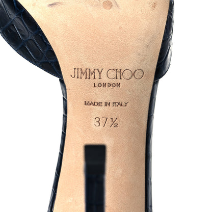 Jimmy Choo Crocodile Embossed Calfskin Lexica T- Strap 100 Pumps 37.5 Navy 6 of 7