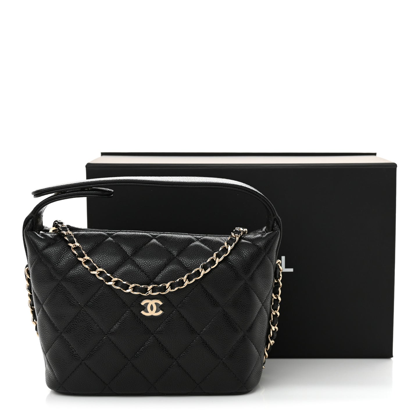 Caviar Quilted Hobo Clutch With Chain Black