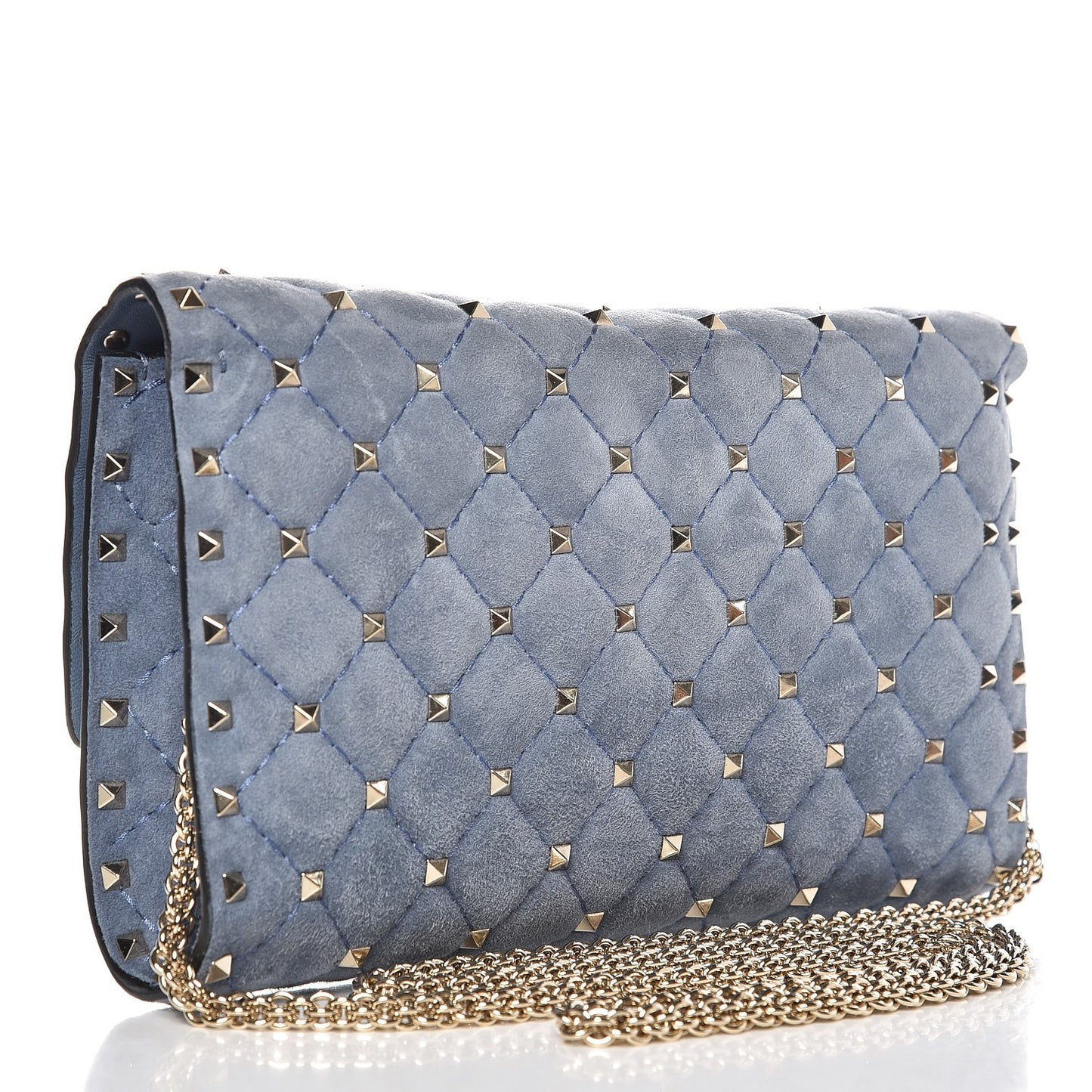 Suede Rockstud Spike Wallet on Chain Bright Blue