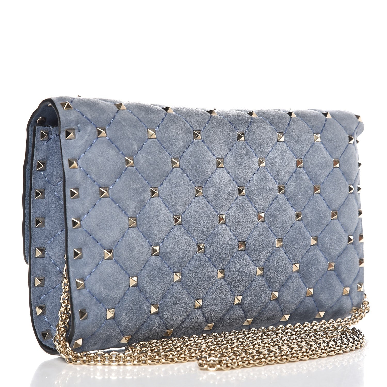 Valentino Garavani Suede Rockstud Spike Wallet on Chain Bright Blue 3 of 9