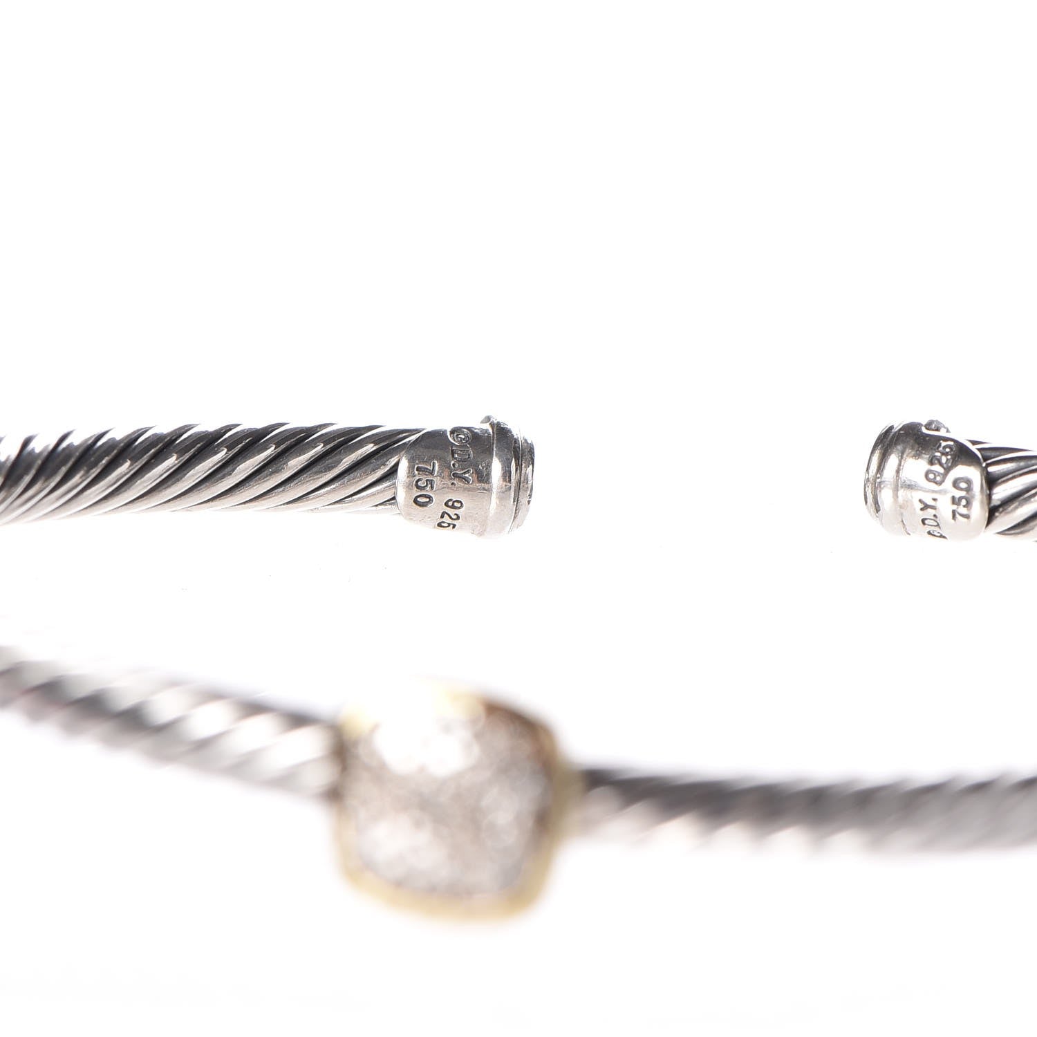 David Yurman Sterling Silver 18K Yellow Gold Diamond 4mm Noblesse Cable Bracelet 5 of 6