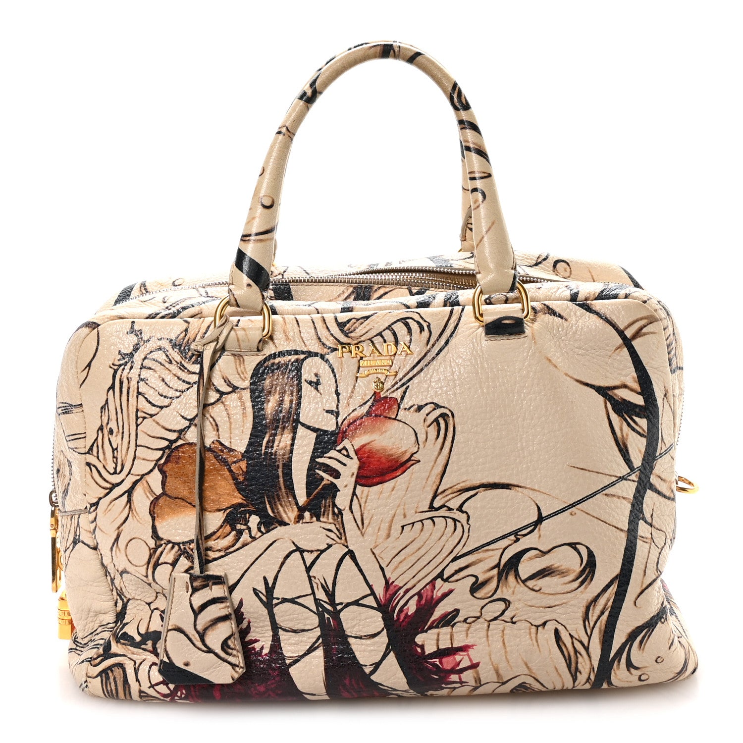 Prada X JAMES JEAN Cervo Lux Fairy Print Large Double Handle Boston Bag Prugna 1 of 12