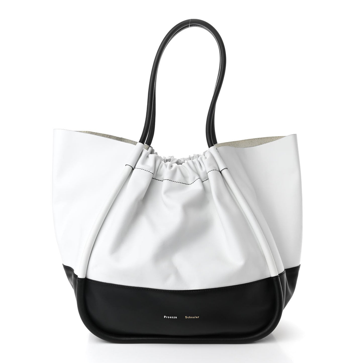Calfskin Two Tone Ruched Tote White Black