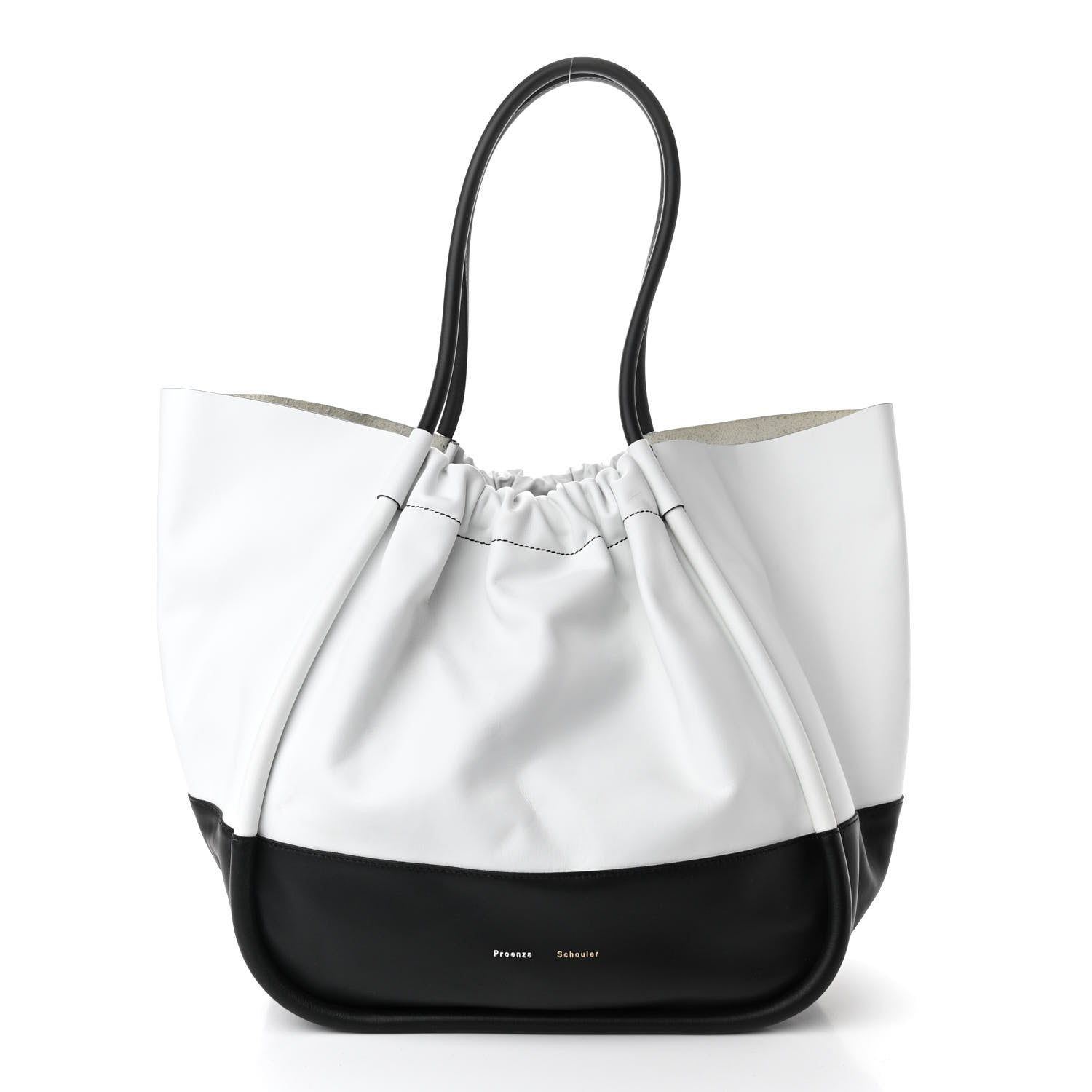 Proenza Schouler Calfskin Two Tone Ruched Tote White Black 3 of 11