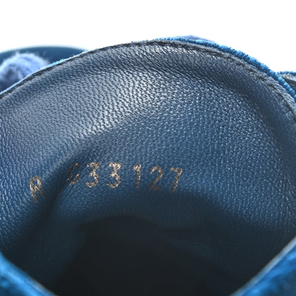 Chanel Velvet CC Lace Up Boots 38.5 Blue 8 of 9