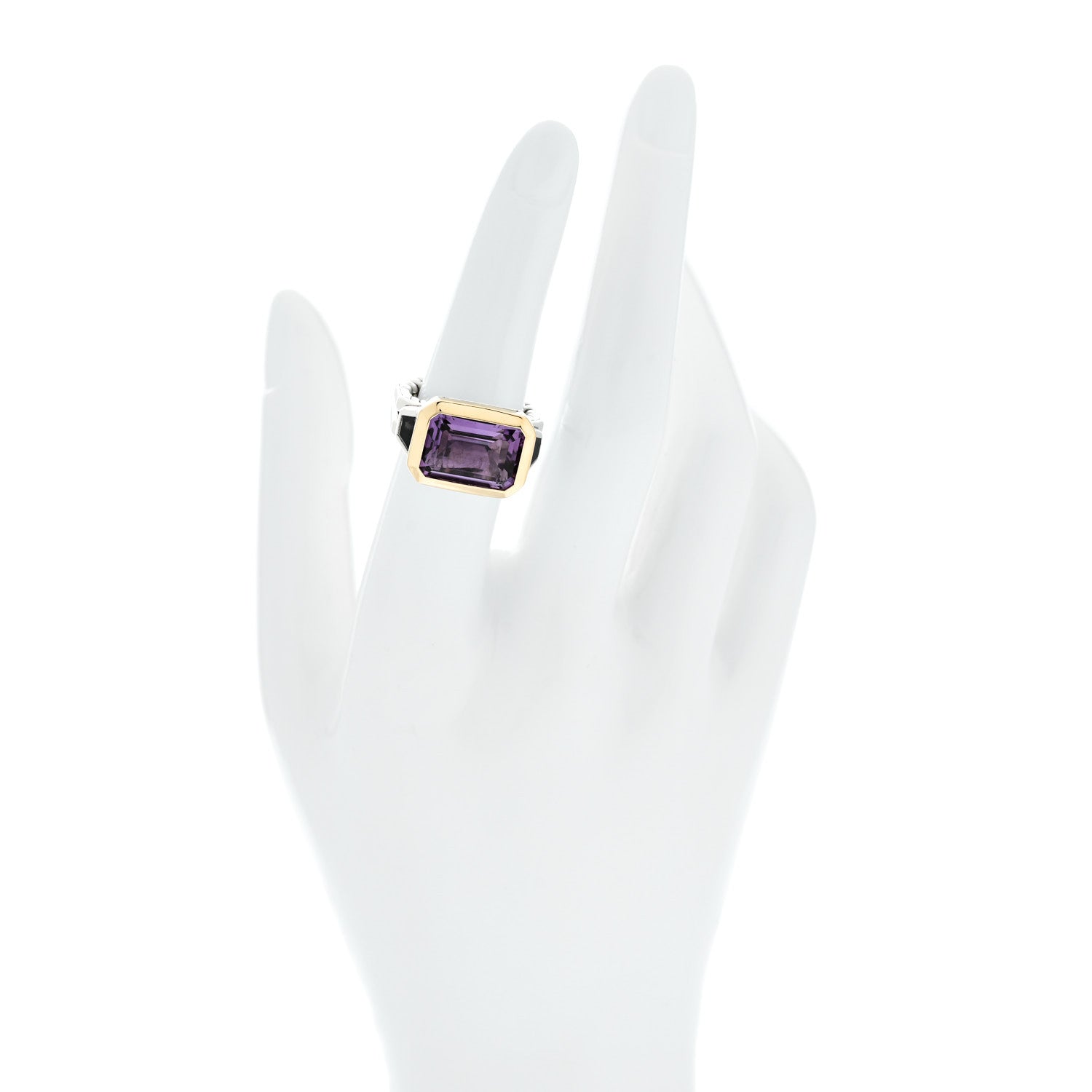 David Yurman Sterling Silver 18K Yellow Gold Amethyst Iolite Three Stone Novella Ring 52 6 2 of 6
