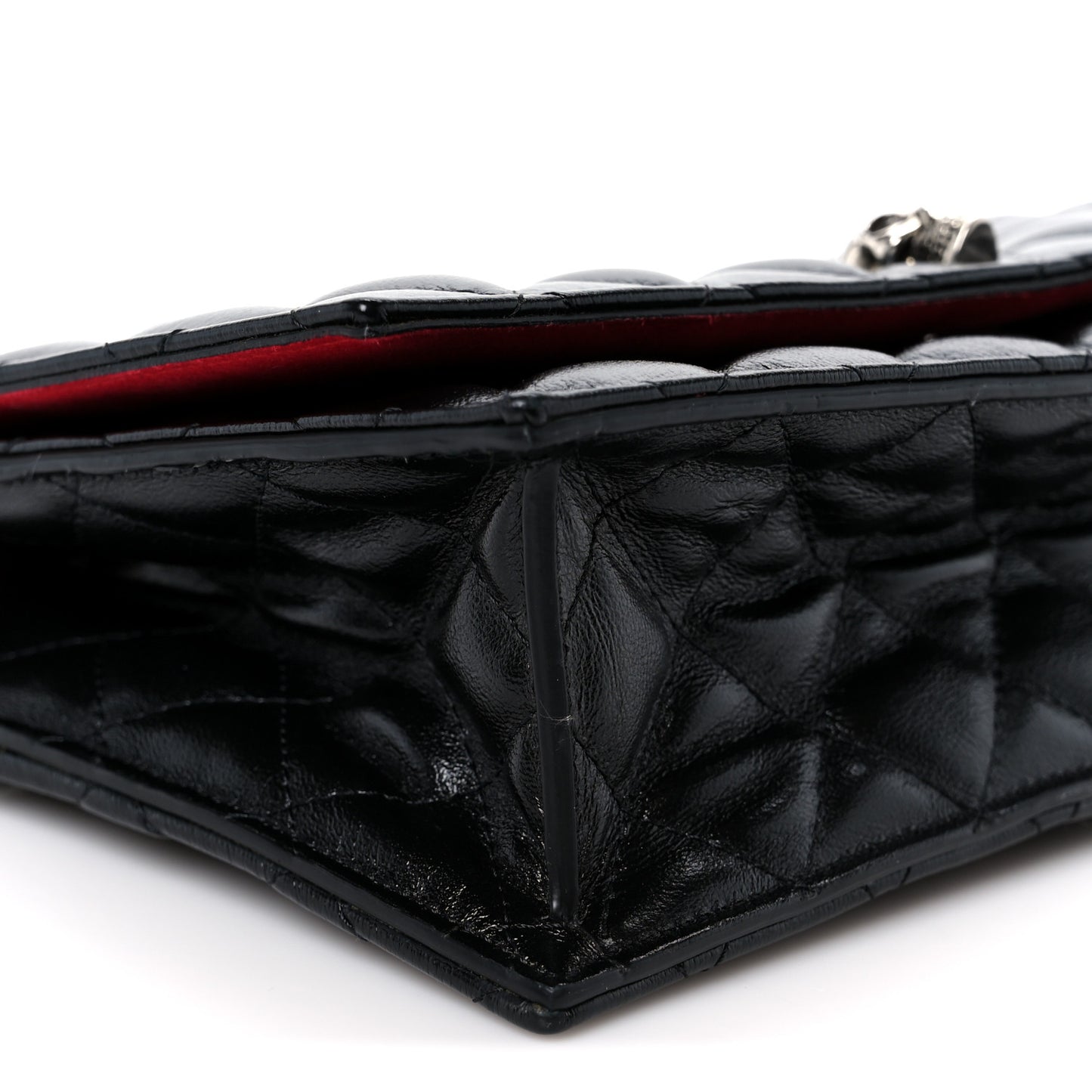 Calfskin Quilted Medium Skull Chain Crossbody Bag Black