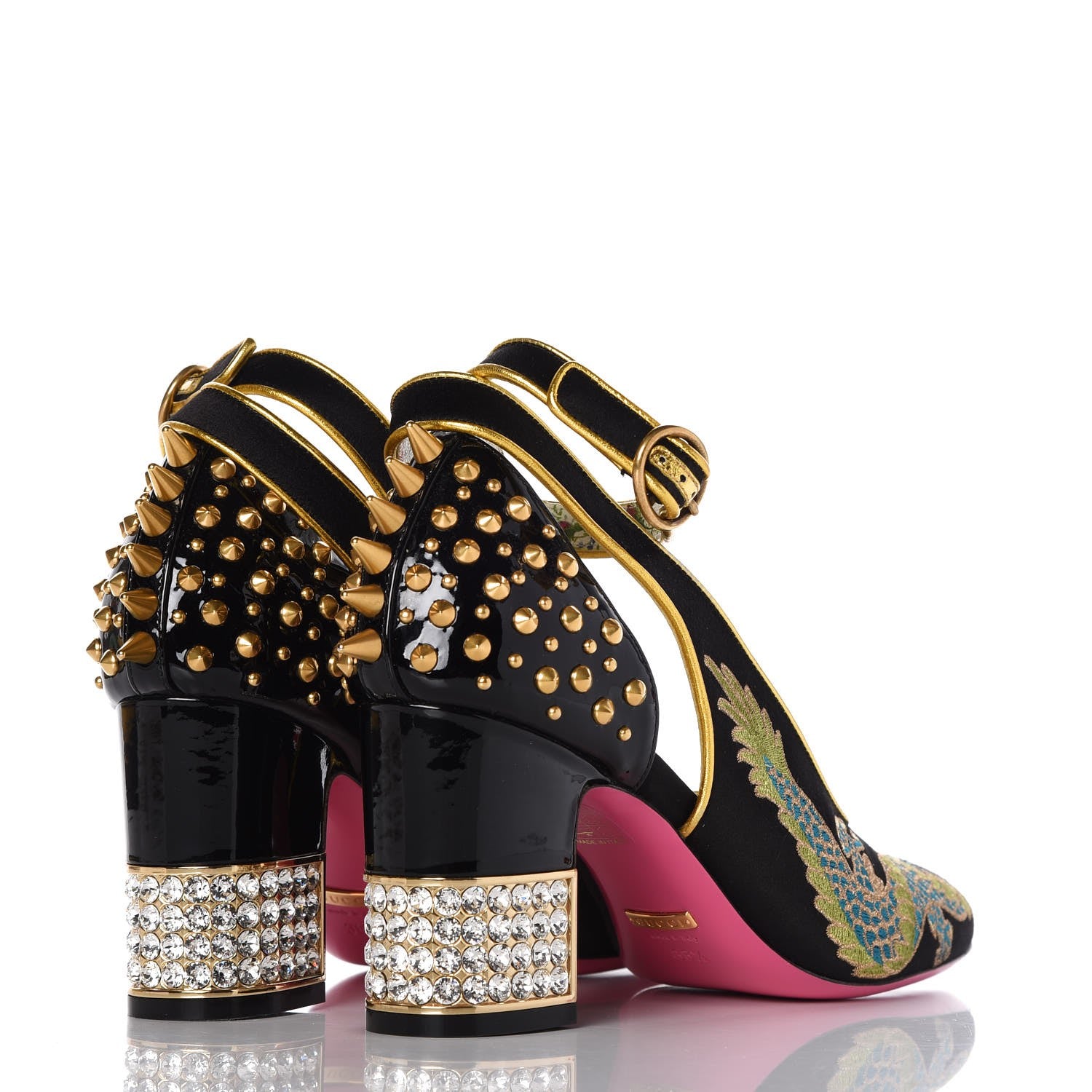 Gucci Satin Embroidered Dragon Caspar Pumps 38.5 Black 4 of 10