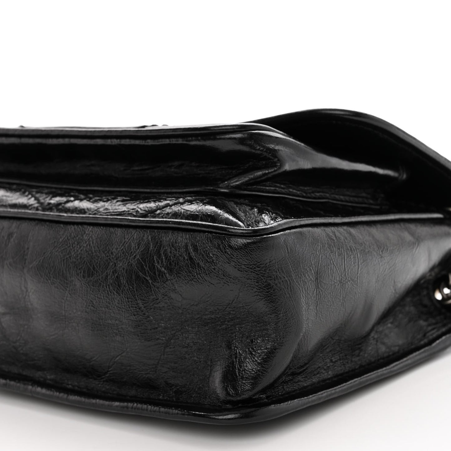SAINT LAURENT Crinkled Lambskin Matelasse Monogram Baby Niki Chain Satchel Black