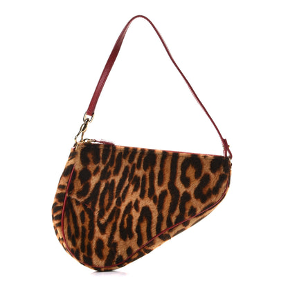Christian Dior Pony Hair Leopard Mini Saddle Bag Red 1 of 5