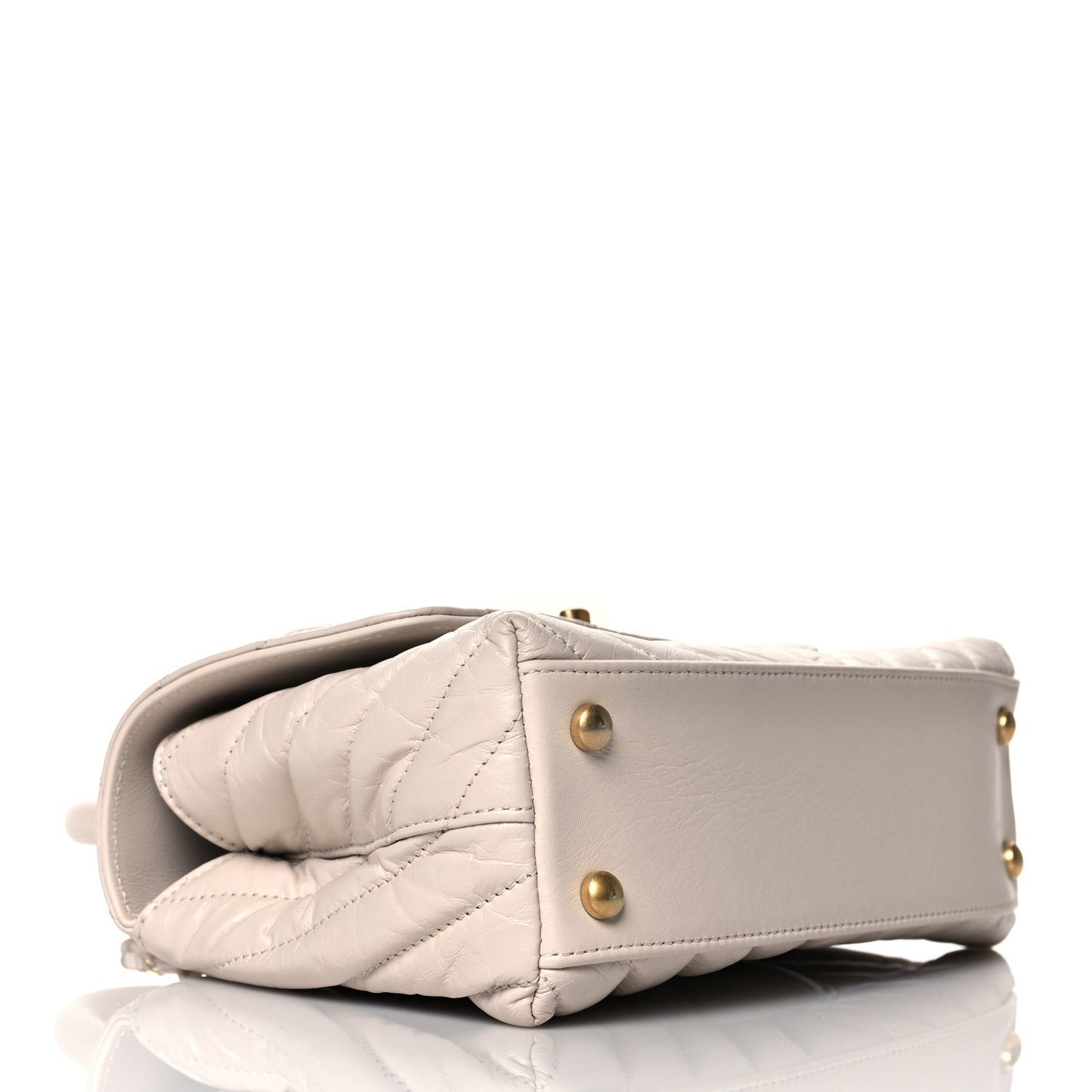 Aged Calfskin Chevron Quilted Mini Coco Handle Flap Ivory