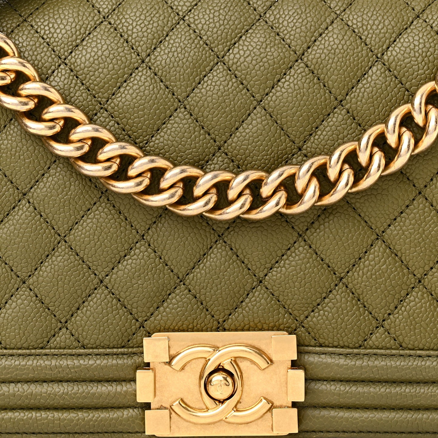 Caviar Quilted Medium Boy Flap Khaki