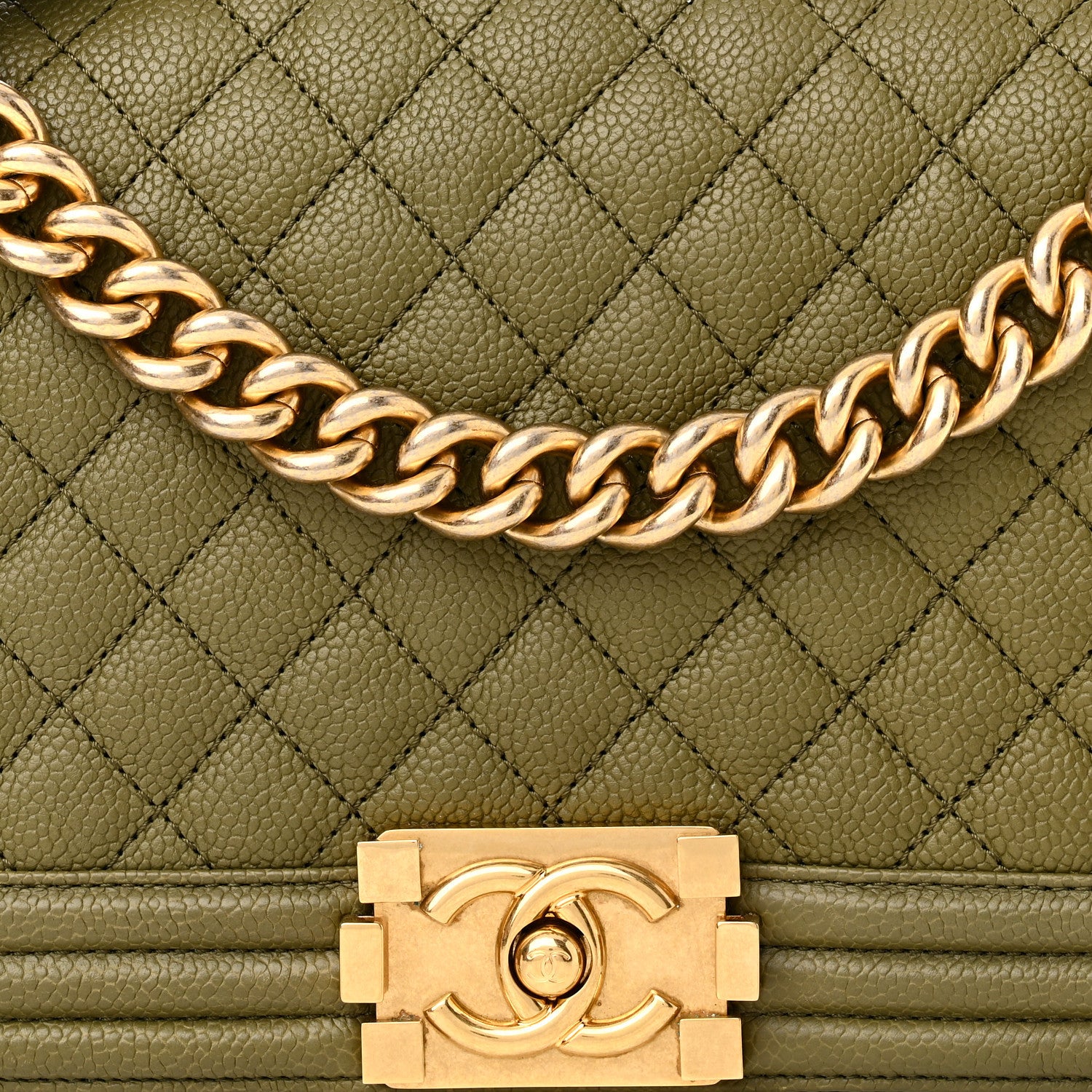 Chanel Caviar Quilted Medium Boy Flap Khaki 8 of 10