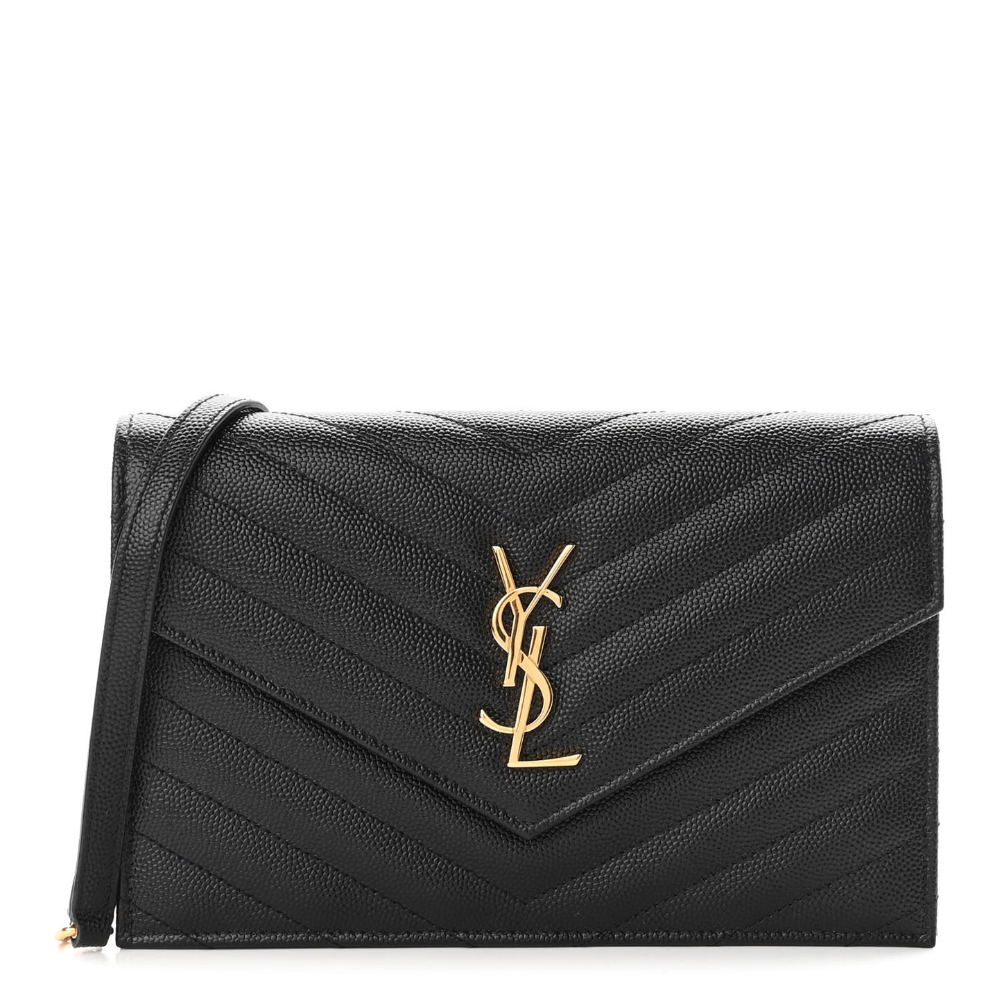 Grain De Poudre Matelasse Chevron Monogram Envelope Chain Wallet Black