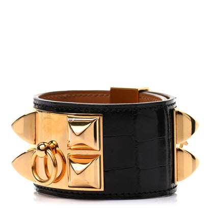 Hermes Shiny Alligator Collier de Chien CDC Bracelet T3 Black 1 of 5