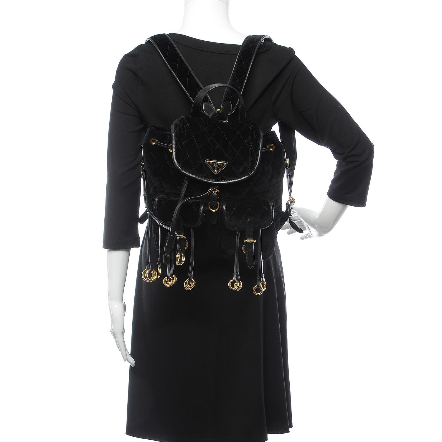Prada Velluto Velvet Impunture Corsaire Backpack Black 2 of 9