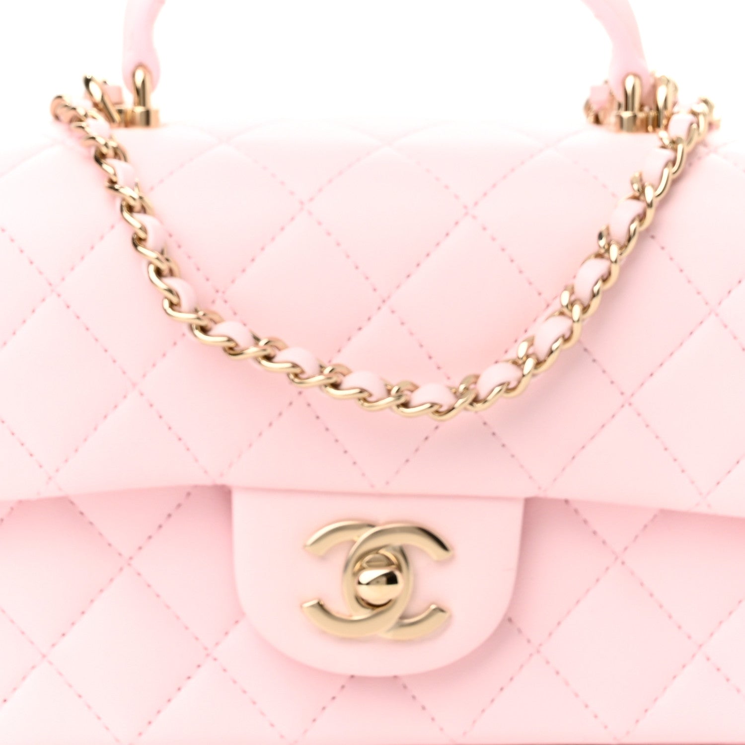 Chanel Lambskin Quilted Mini Top Handle Rectangular Flap Light Pink 10 of 11
