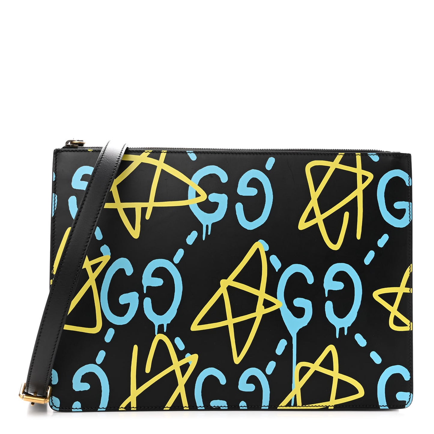 Calfskin GucciGhost Print GG Messenger Bag Black New Acquamarine