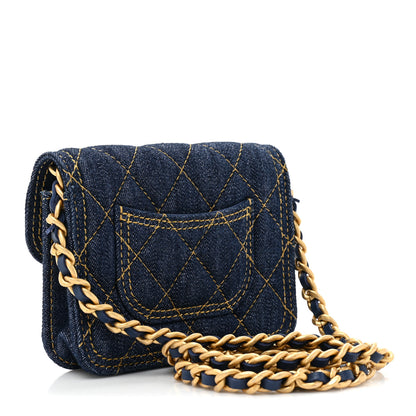 Chanel Denim Quilted Double You Card Holder On Chain Blue 2 of 10