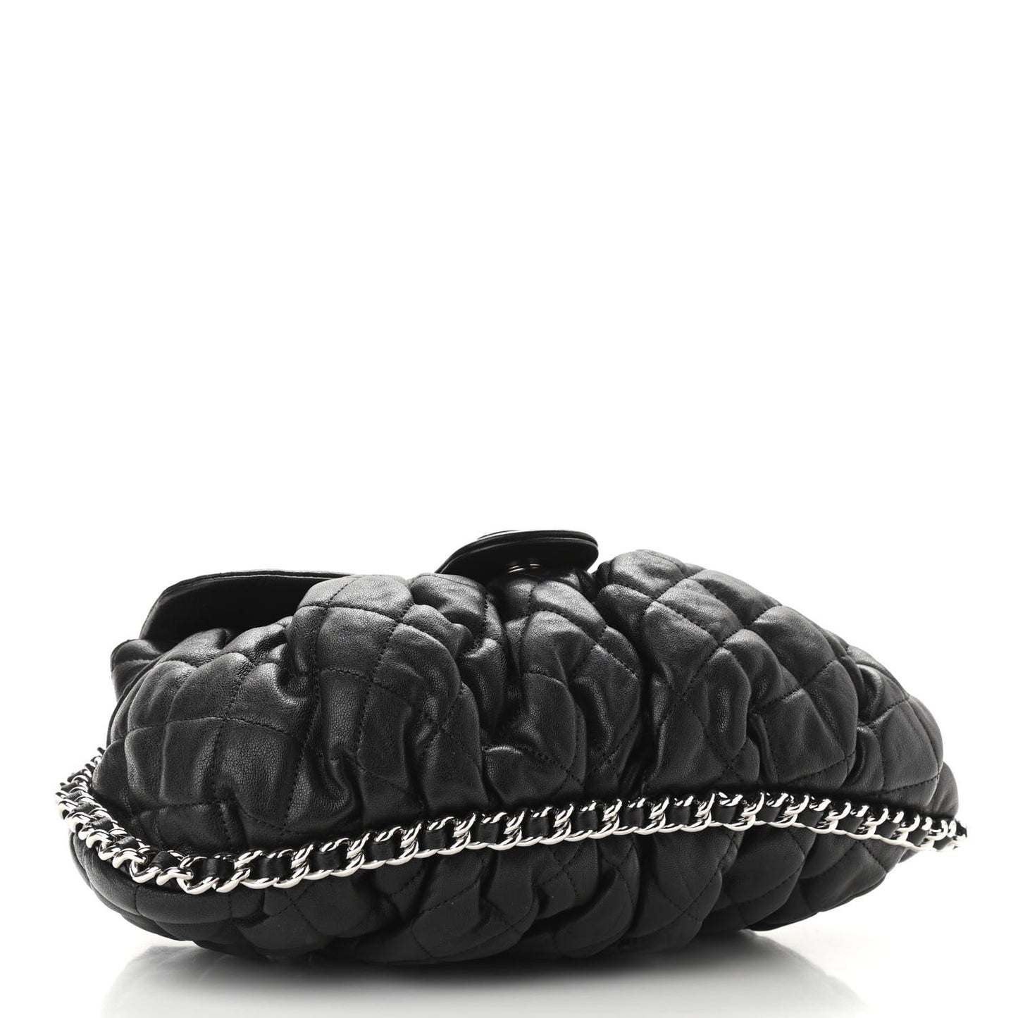 Washed Lambskin Quilted Medium Chain Around Messenger Black