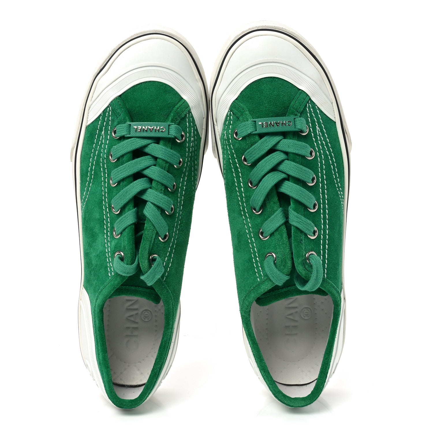CHANEL フラットシューズ 39C オリーブグリーン Chanel Suede Calfskin Lace Up Cap Toe Sneakers 39.5 Green 1781303