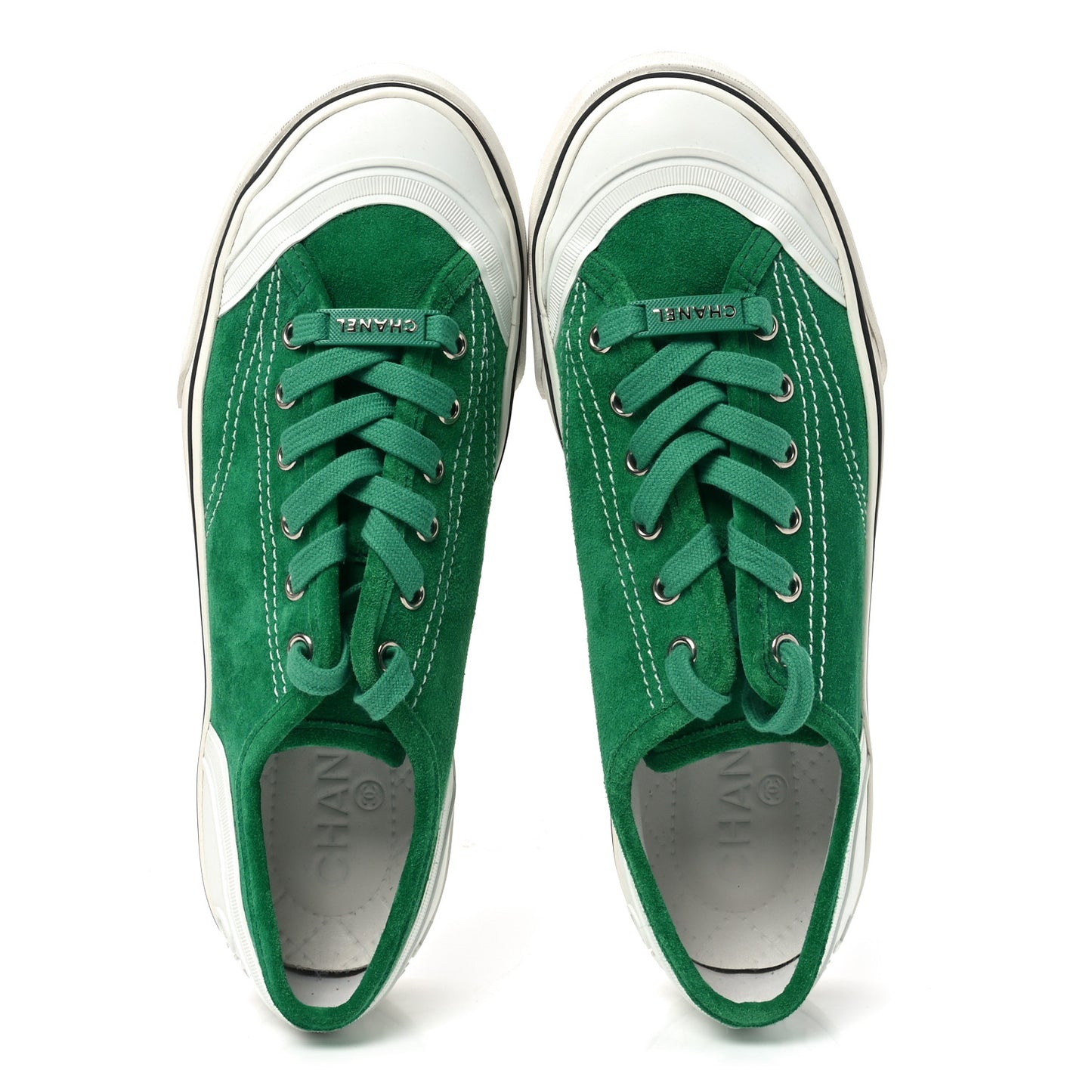Suede Calfskin Lace Up Cap Toe Sneakers 39.5 Green