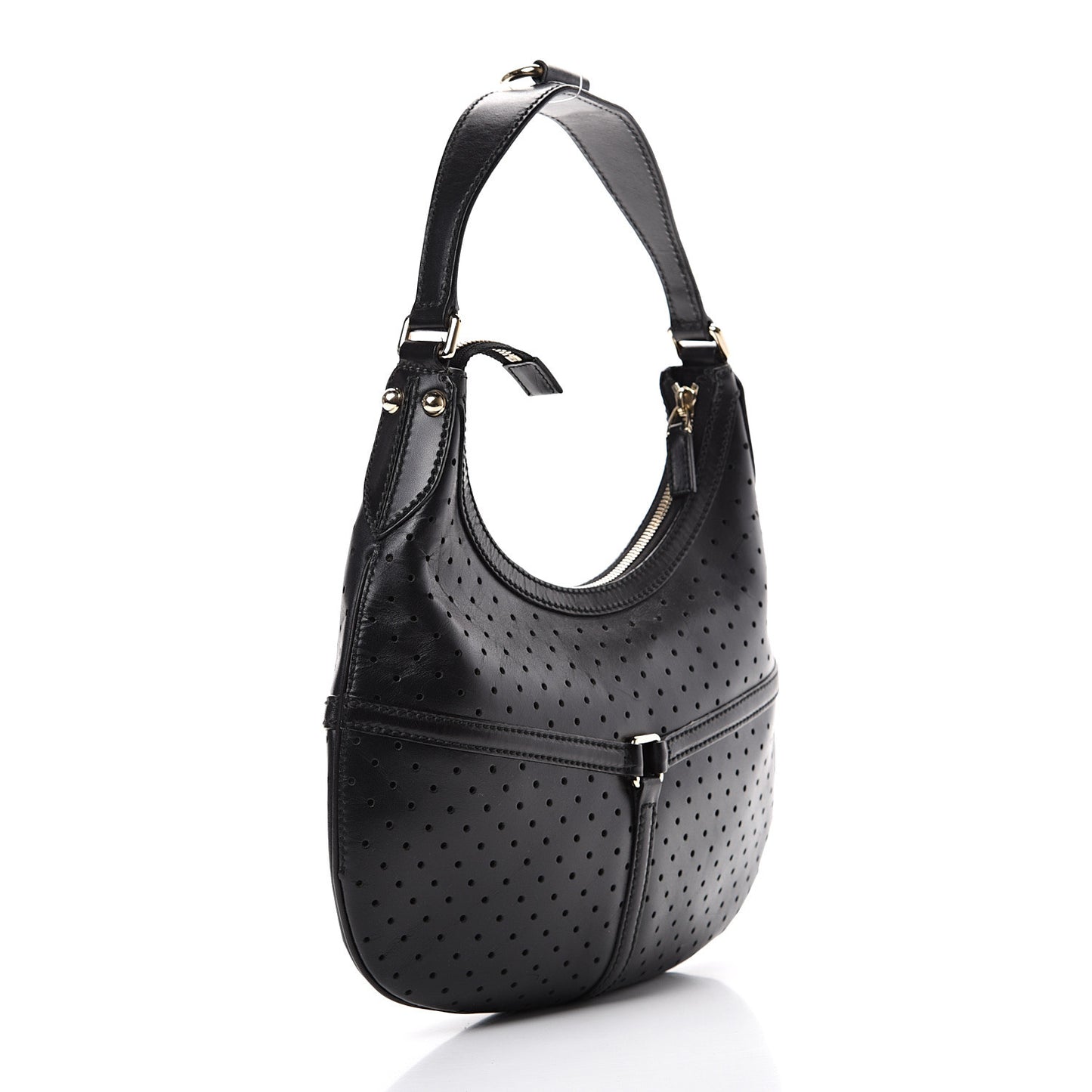 Perforated Calfskin Reins Hobo Black