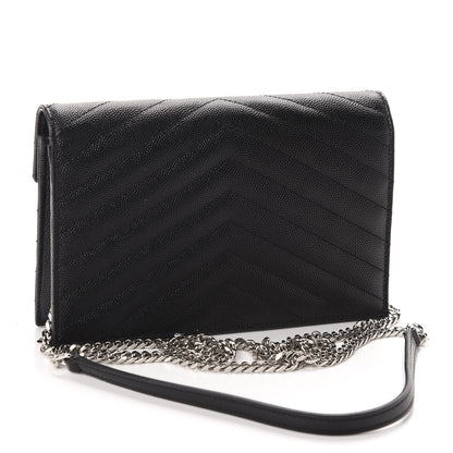 Saint Laurent Grain De Poudre Matelasse Chevron Monogram Envelope Chain Wallet Black 3 of 10