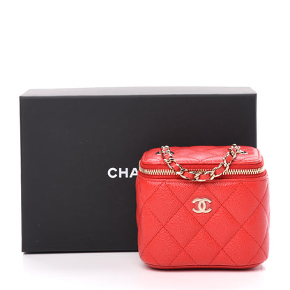 Chanel Caviar Quilted Mini Vanity Case With Chain Red 11 of 11