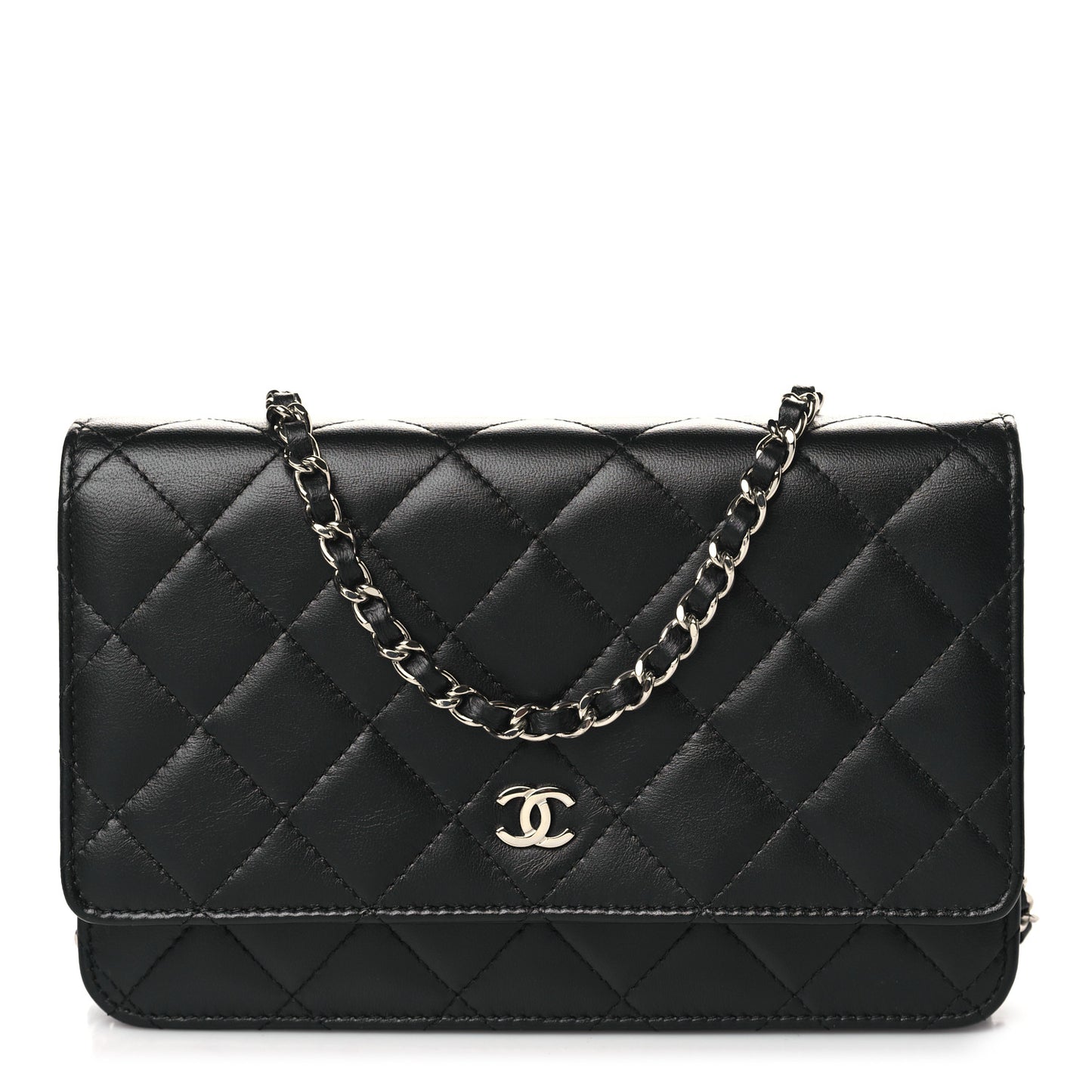Lambskin Quilted Wallet On Chain WOC Black