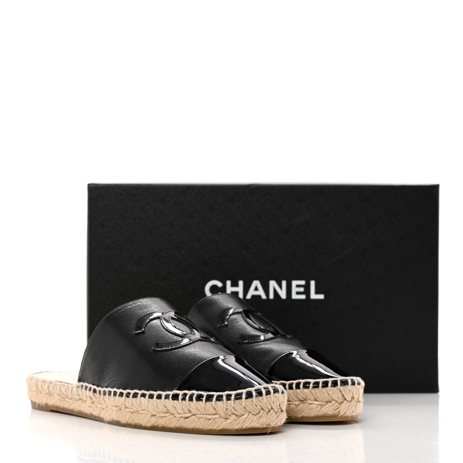 Chanel Iridescent Goatskin Patent CC Espadrille Mules 37 Black 15 of 15