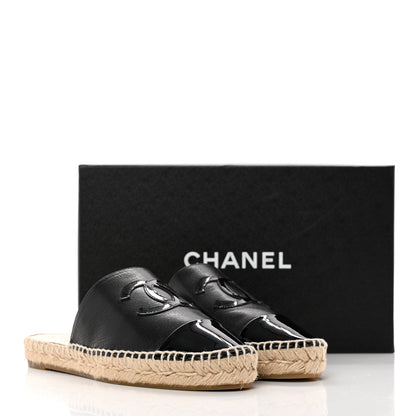 Chanel Iridescent Goatskin Patent CC Espadrille Mules 37 Black 15 of 15