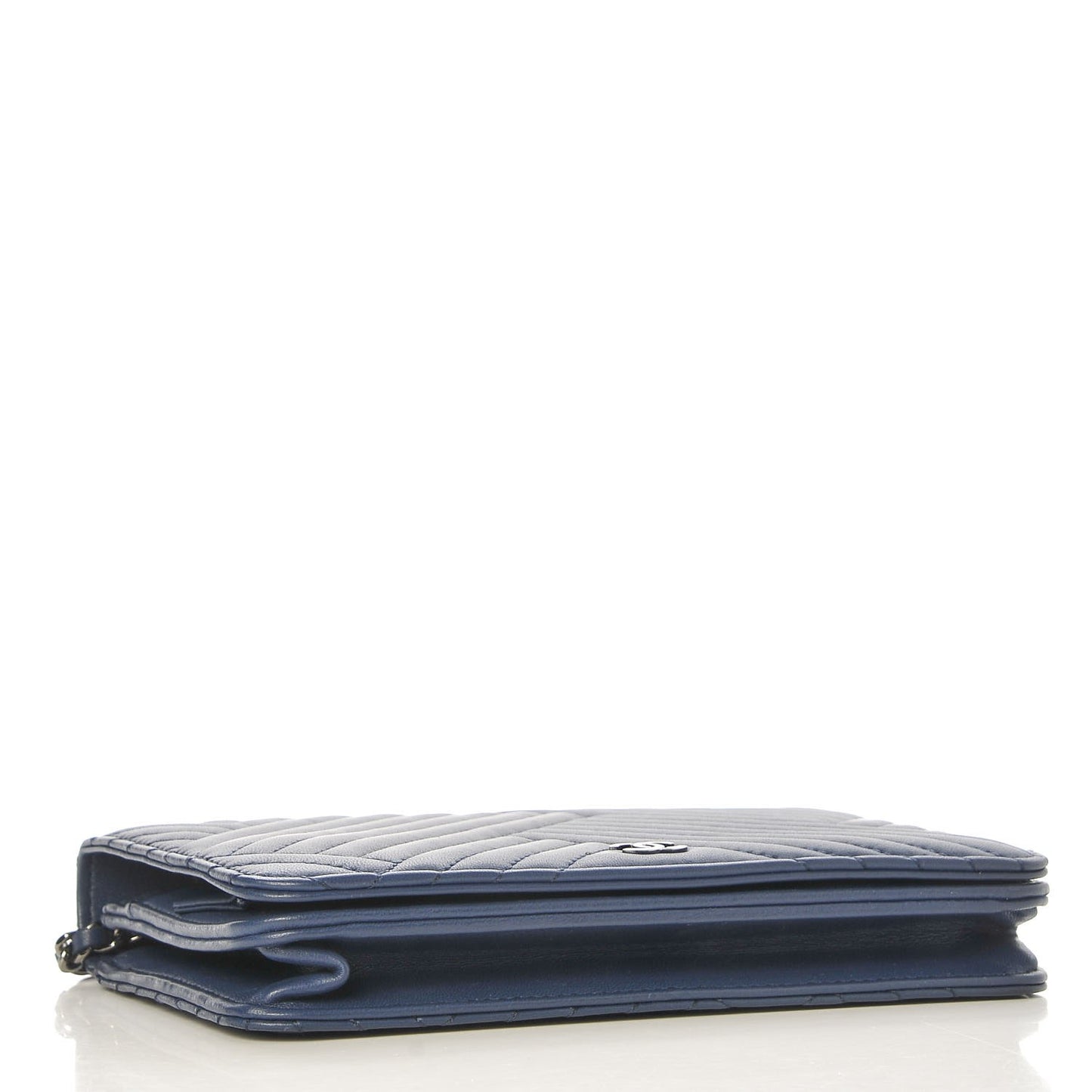 Lambskin Quilted CC Crossing Wallet On Chain WOC Blue