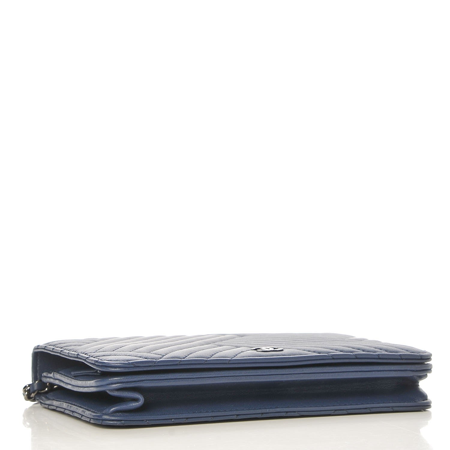 Chanel Lambskin Quilted CC Crossing Wallet On Chain WOC Blue 5 of 10
