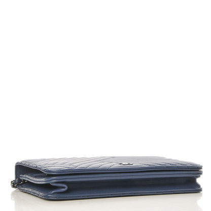 Chanel Lambskin Quilted CC Crossing Wallet On Chain WOC Blue 5 of 10