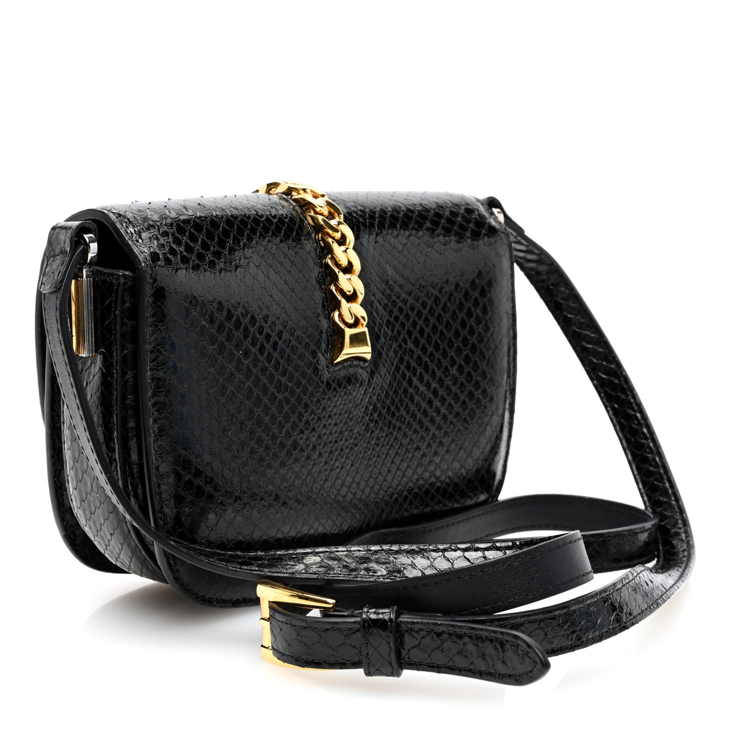 Snakeskin Mini Sylvie 1969 Messenger Bag Black