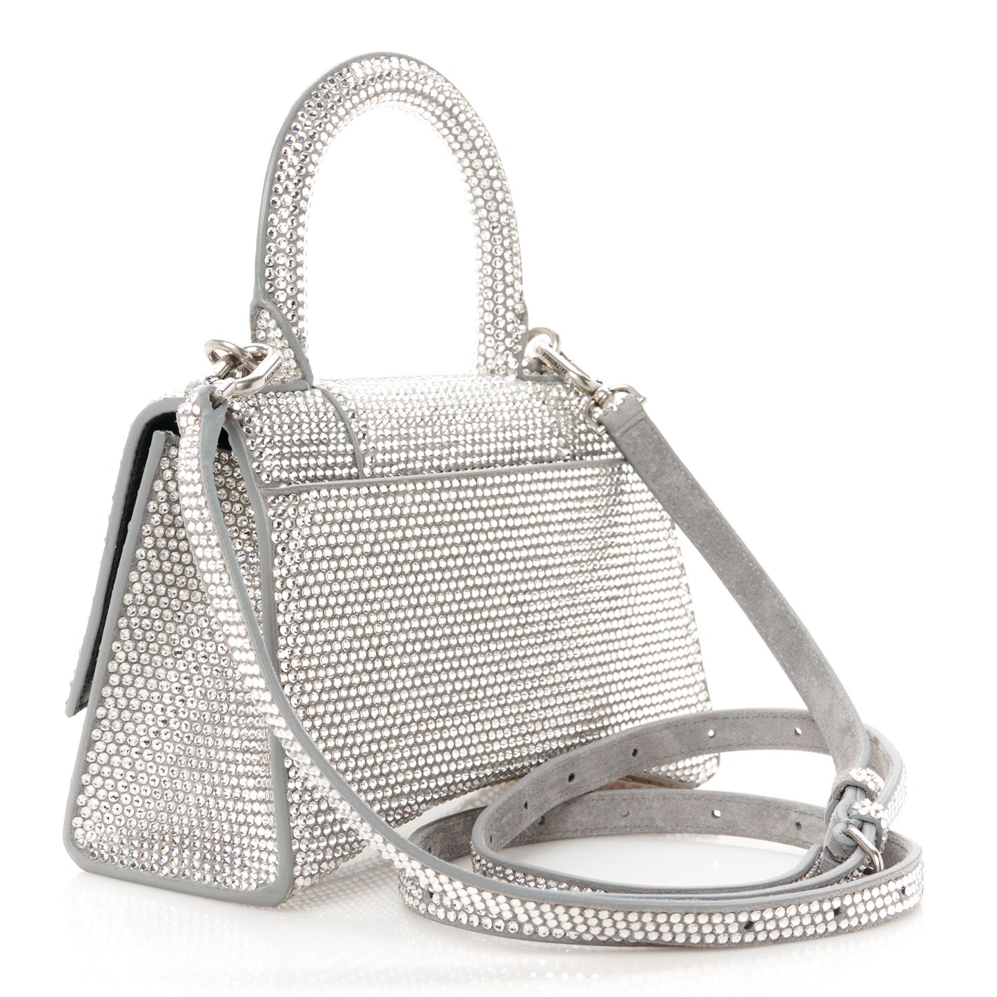 Strass Suede Hourglass Top Handle Bag XS Smoke Grey Crystal