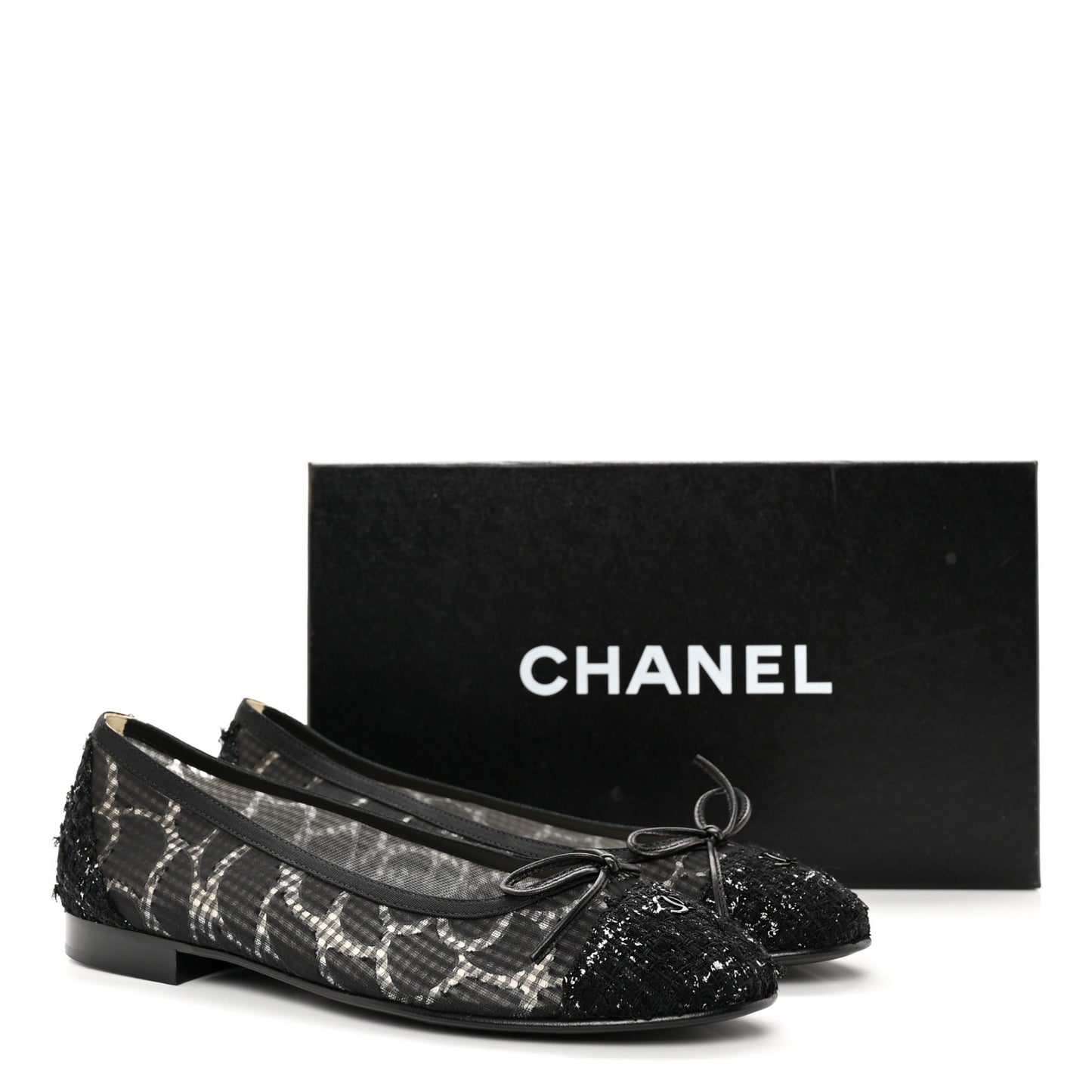 Tweed Lambskin CC Cap Toe Ballerina Flats 37 Black