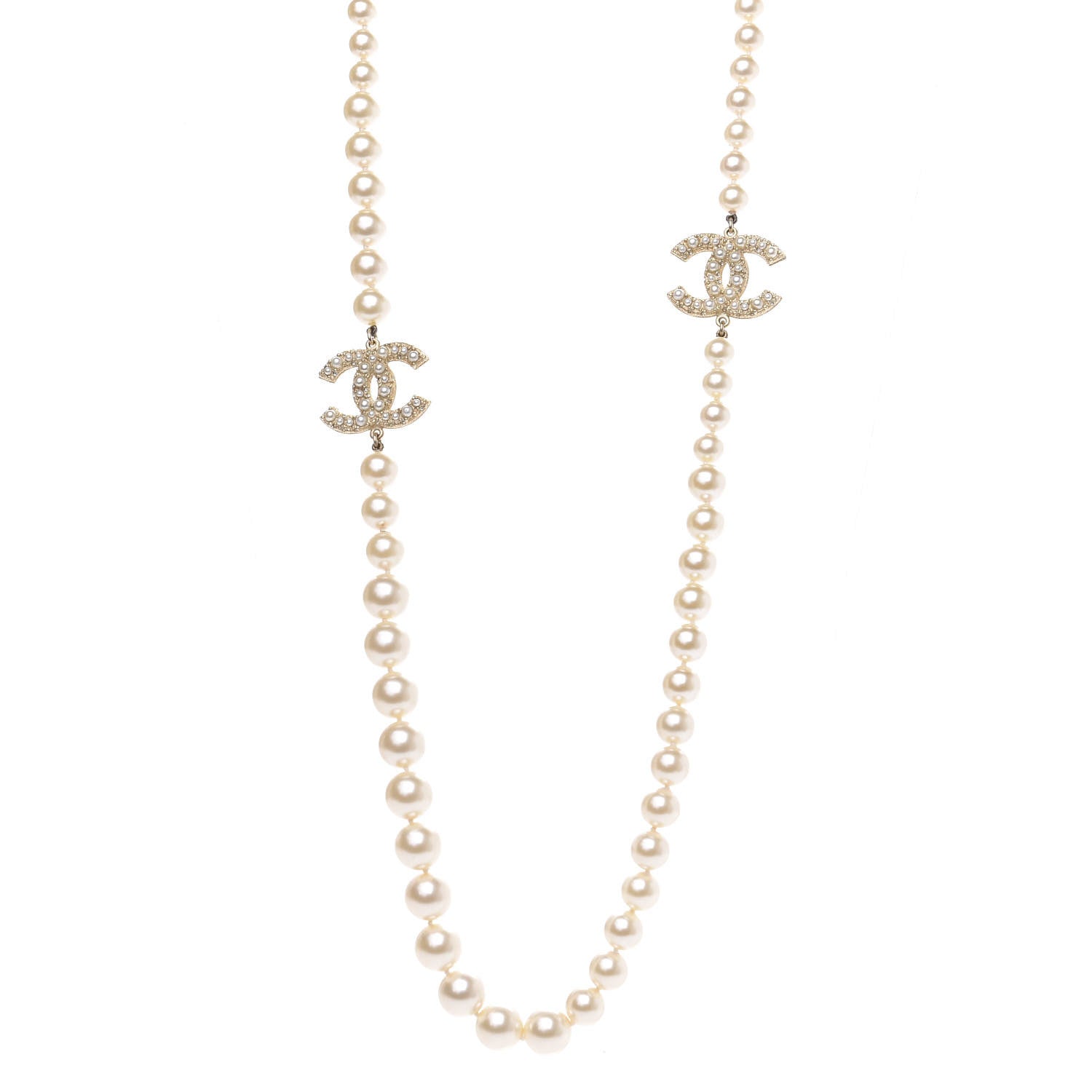 Chanel Graduated Pearl CC Long Necklace Light Gold 1 of 5