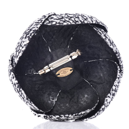 Chanel Tweed Pearl Camellia Brooch Black White Grey 2 of 6
