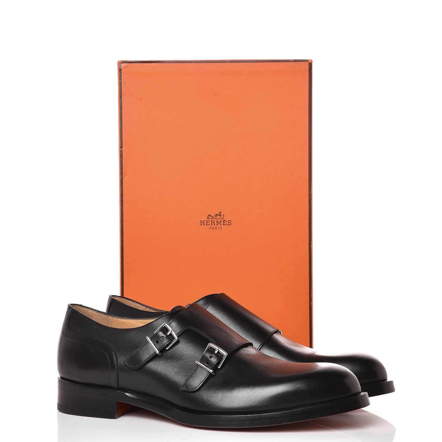 Calfskin Mens Double Buckle Loafers 44.5 Black