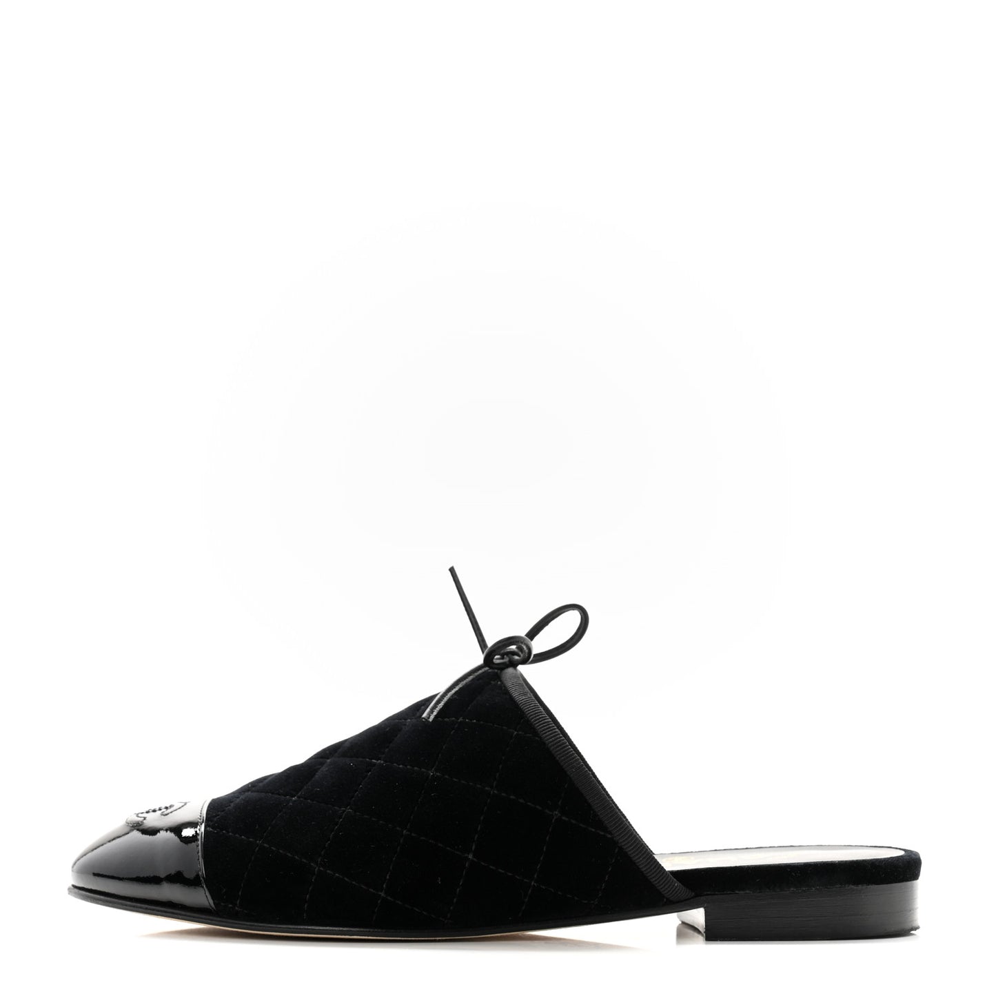 Velvet Patent Quilted Cap Toe Womens CC Mules 39.5 Black