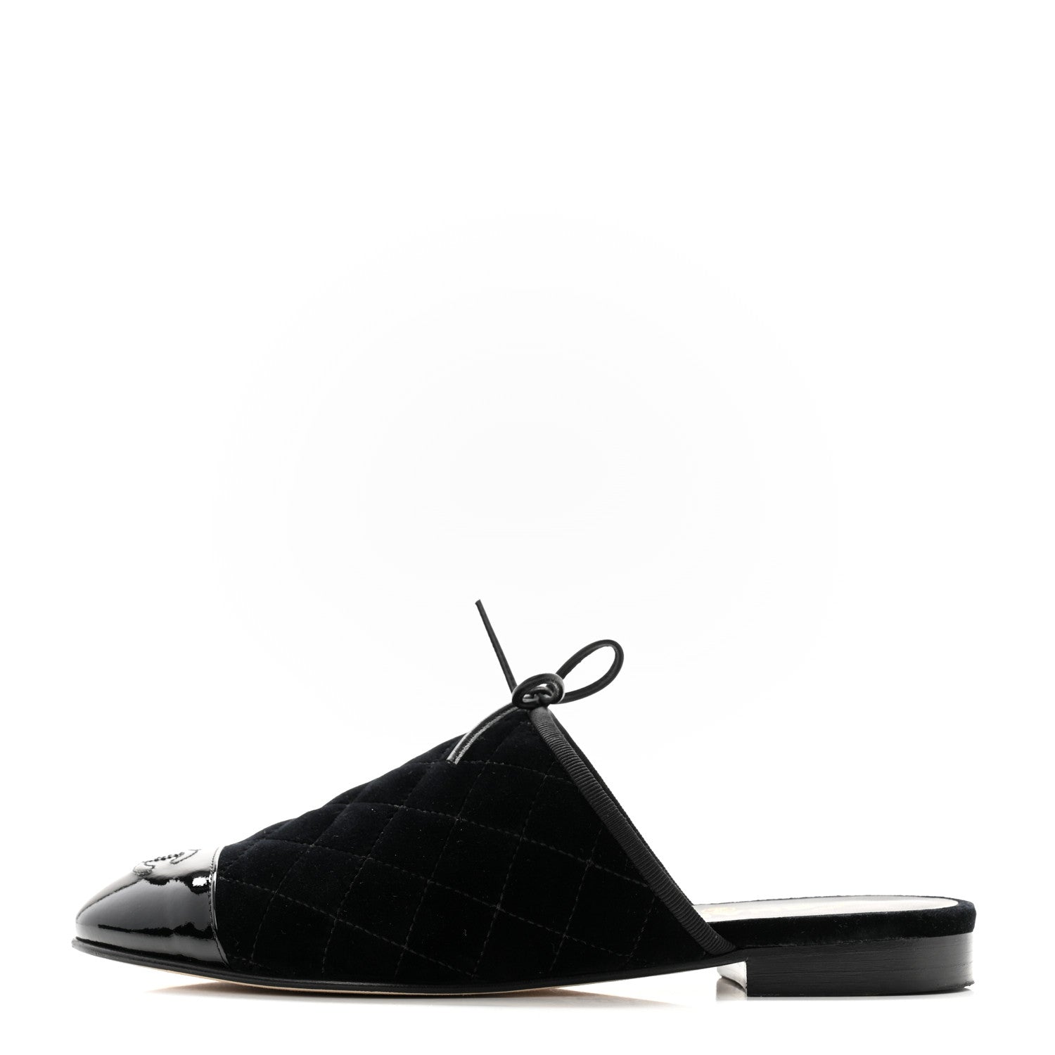 Chanel Velvet Patent Quilted Cap Toe Womens CC Mules 39.5 Black 1 of 11