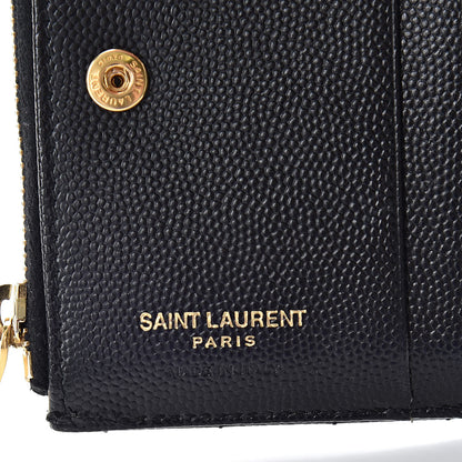 Saint Laurent Grain De Poudre Matelasse Chevron Monogram Zipped Card Case Black 6 of 9