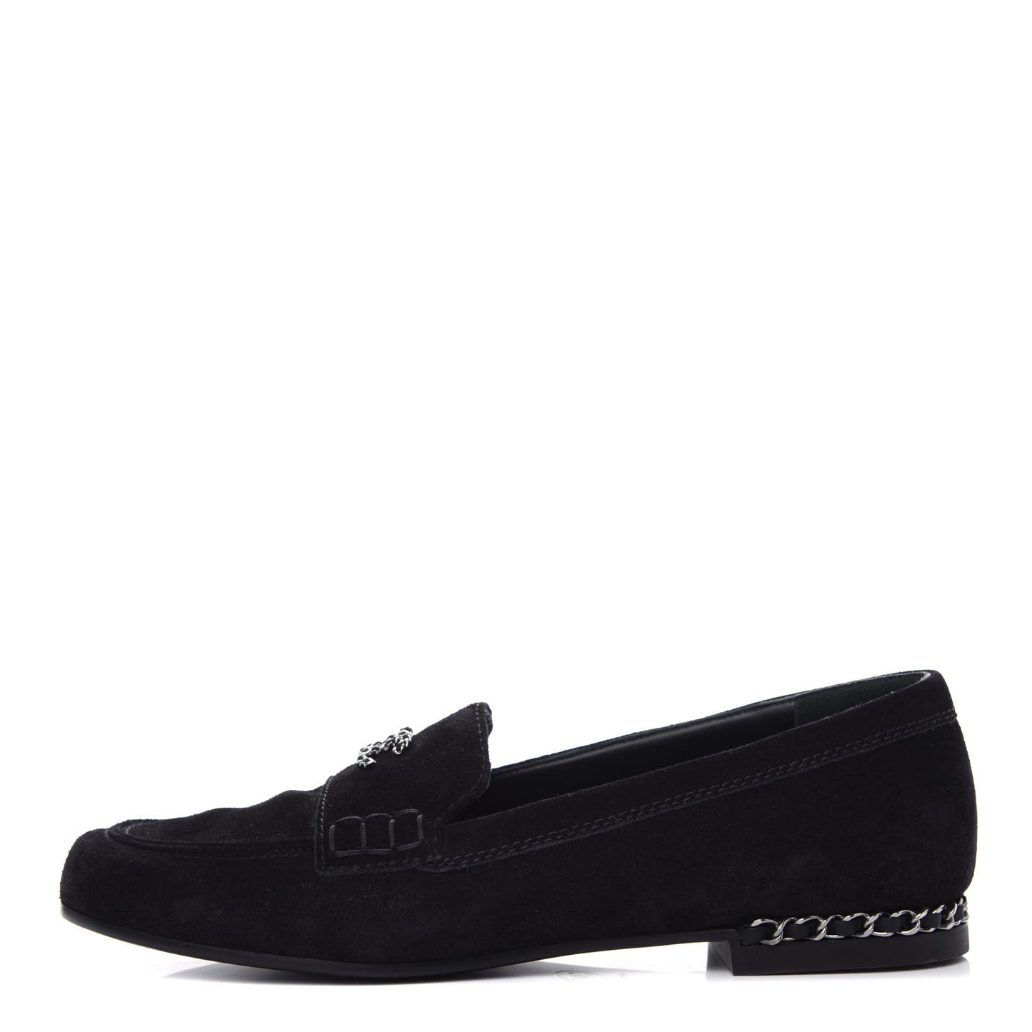 Suede Lambskin CC Chain Mocassin Loafers 40 Black