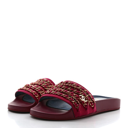 Chanel Satin Chain Flat Sandals 39 Dark Fuchsia 3 of 9