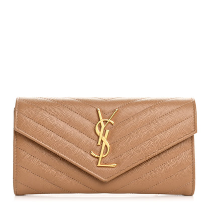 Saint Laurent Grain De Poudre Matelasse Chevron Monogram Flap Wallet Cork 1 of 12
