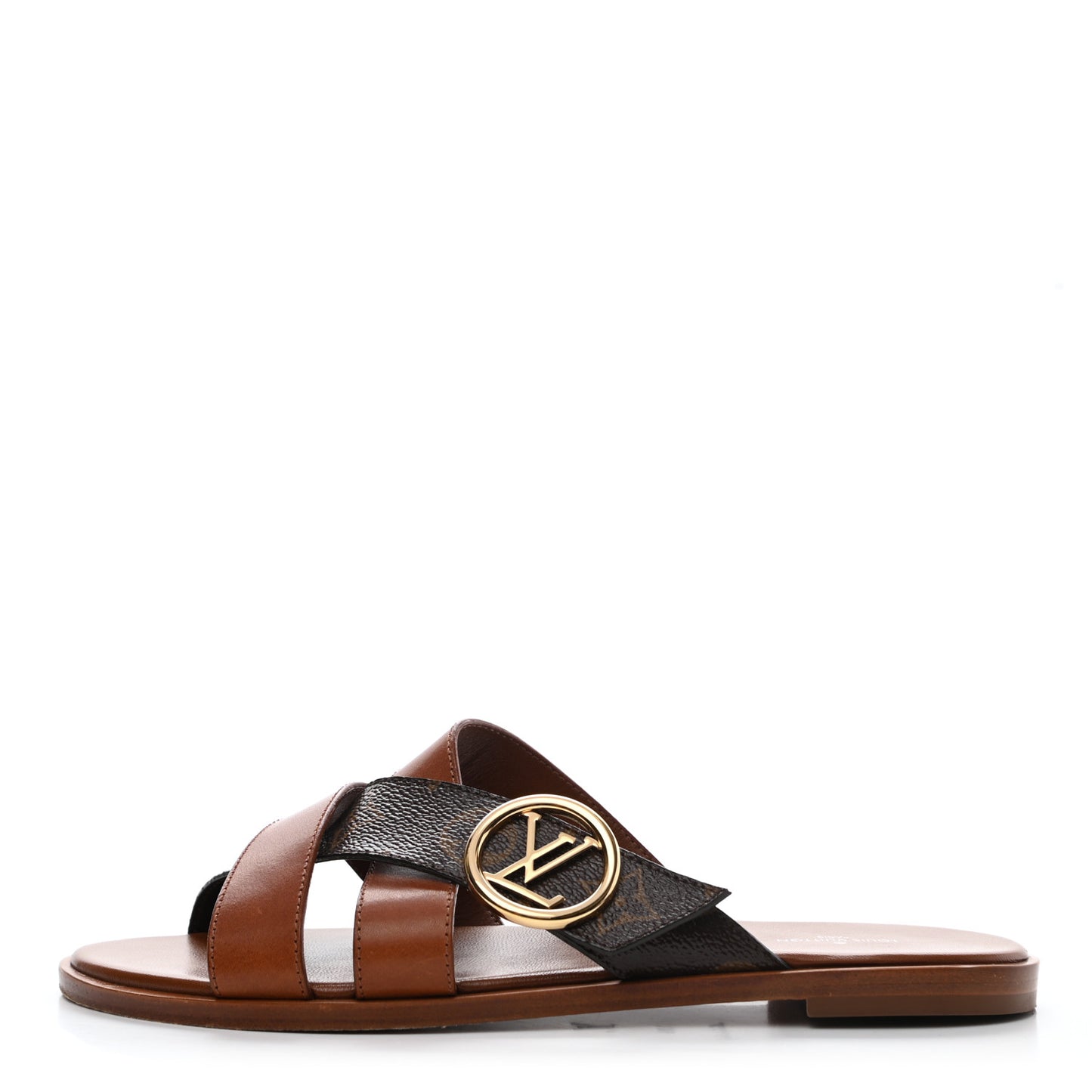 Monogram Calfskin Flat Sandals 39 Cognac
