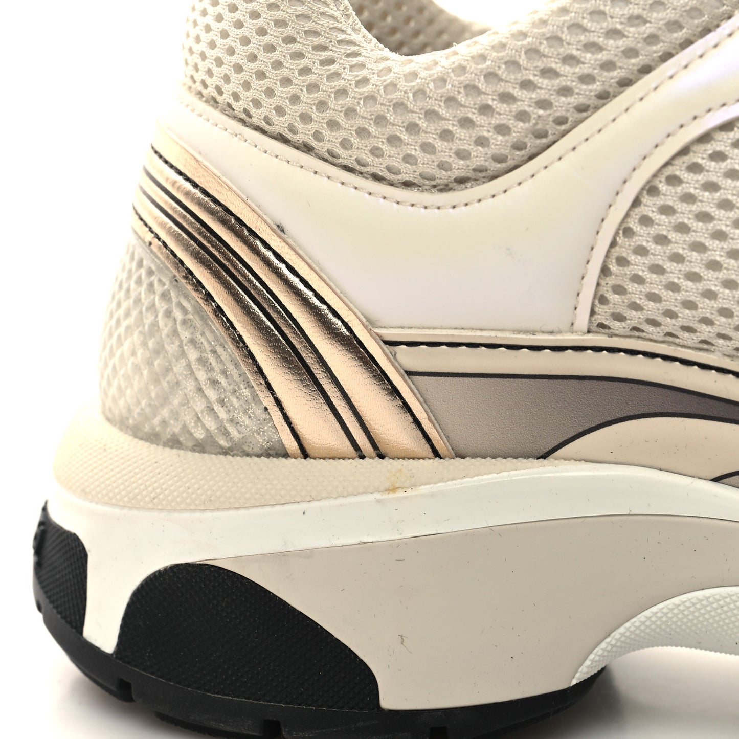 Fabric Laminated Calfskin Stretch CC Womens Sneakers 37 White Gold Silver